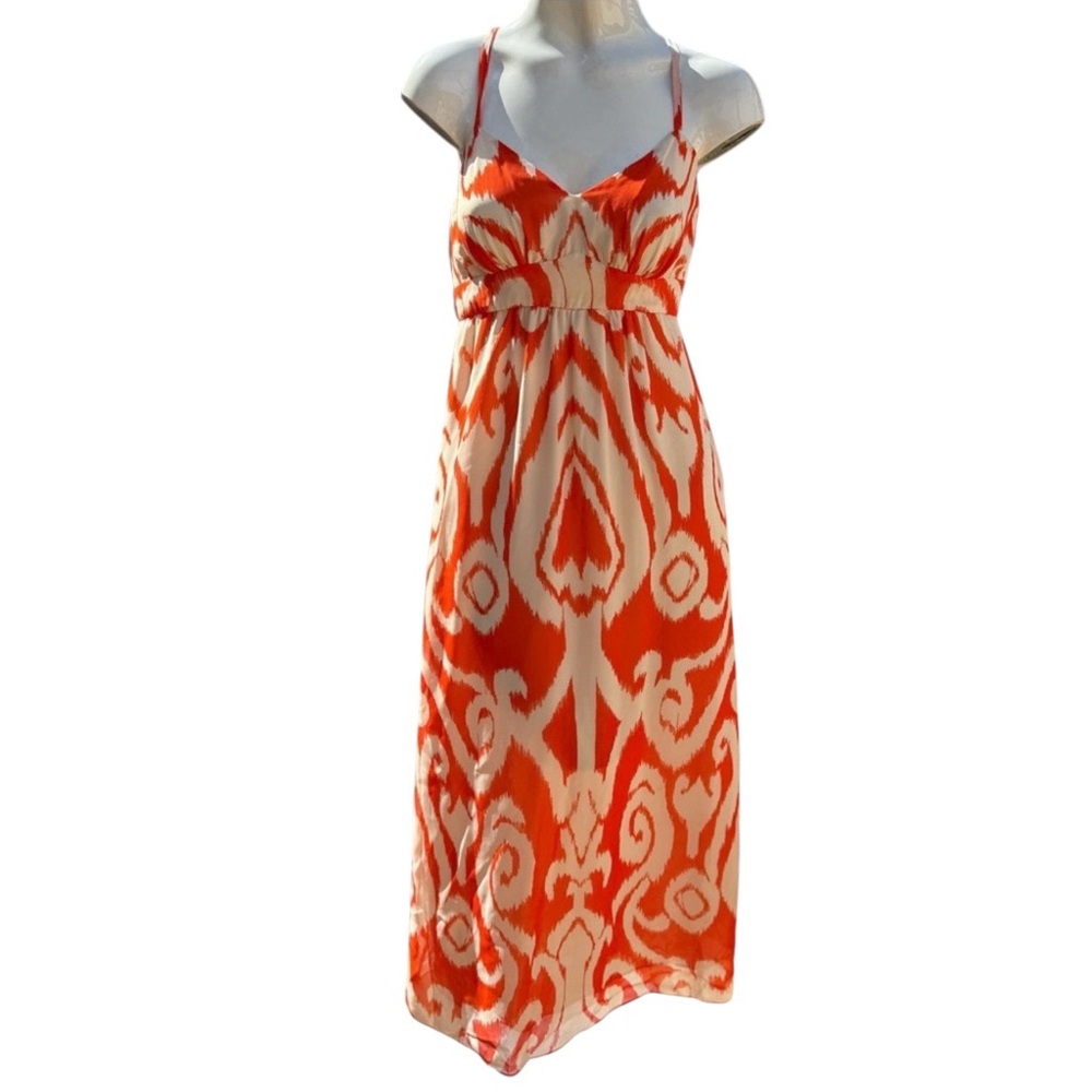INC CONCEPT Boho Orange/Cream Women's Summer Dress Sz 4P  Adjustable Strap